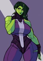 1girls anime_style big_breasts dark_green_hair female female_only fingerless_gloves fortnite fully_clothed gloves green_eyes green_hair green_skin hulk_(series) marvel marvel_comics muscular muscular_female purple_bodysuit ripped_pants safe sfw she-hulk she-hulk_(fortnite) simple_background solo solo_female superhero_costume thick_thighs twitter_username unitard zpark