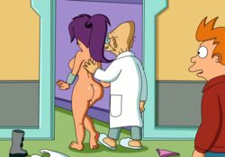 ass chakoozie clothed_male_nude_female cmnf embarrassed enf futurama hubert_j_farnsworth philip_j_fry turanga_leela