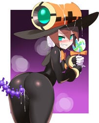 1girls aile anal anal_beads anal_beads_pull anal_insertion anal_sex ass bent_over blush bodysuit brown_hair candy capcom cum cum_in_ass cum_on_clothes cum_on_face cum_on_food facial female female_only female_protagonist full-body_stocking green_eyes halloween halloween_costume hat inti_creates looking_back looking_pleasured mega_man mega_man_x_dive mega_man_zx pasties pussy sweat tagme tears ukimukai wet witch_hat