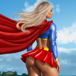 ass bare_midriff blonde_female blonde_hair bubble_butt busty butt cape crop_top dc dc_comics female female_focus female_only going_commando hourglass_figure kara_danvers kara_zor-el killbiro long_hair miniskirt nail_polish pinup pinup_pose pose posing rear_view skirt solo supergirl superman_(series) tagme wide_hips