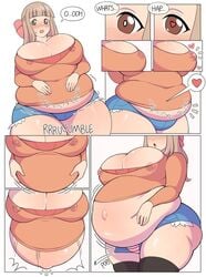 1girls aroused belka_dog belly belly_expansion big_belly blush booty_shorts bow brown_eyes cleavage comic cuccoking double_chin erect_nipples exposed_fat_belly exposed_pregnant_belly fat female female_only fertilization hands_on_belly heart heart-shaped_pupils hotpants huge_belly huge_breasts huge_butt lactation long_hair milf moaning navel nipples outie_navel panties pink_hair popped_button popped_navel pregnant rapid_pregnancy ready_to_pop rumbling_stomach schoolgirl sequence shimapan shorts solo solo_female solo_focus sound_effects speech_bubble surprised tan_hair thick_thighs tight_clothing visible_nipples