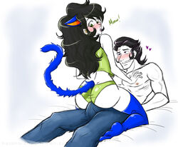 1boy 1girls ass blush cat_ears cronus_ampora erection erection_under_clothes grinding hasana-chan homestuck humanized meulin_leijon panties tail thighhighs underwear