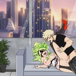 1boy 1girls bakugou_katsuki blonde_hair breast_grab breasts burnin_(my_hero_academia) cum cum_in_pussy edit edited fire hero_outfit_(mha) kamiji_moe katsuki_bakugou legs_up moe_kamiji my_hero_academia nightlykrumbs nipple_tweak nipples penis_in_pussy pussy sex stockings straight straight_sex tongue_out vaginal_penetration vaginal_sex