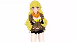 1girls animated blonde blonde_hair female heart_eyes mmd no_sound orange_scarf plain_background rwby simple_background solo solo_female tomo_anim video white_background yang_xiao_long