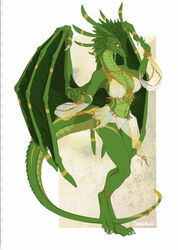 1girls bra clothing dancing dragon_girl dragoness female_only green_skin paws see-through shalinka skirt tail wings