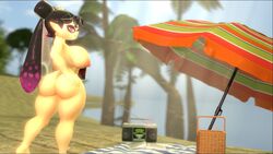 1girls 3d 3d_(artwork) alternate_version_available ass back barefoot beach beach_towel beach_umbrella big_ass big_breasts big_butt big_thighs black_hair breasts bubble_ass bubble_butt butt callie_(splatoon) completely_nude completely_nude_female curvy female female_only half-closed_eyes hand_on_ass hand_on_butt holding_drink light-skinned_female light_skin long_hair looking_at_viewer looking_back looking_back_at_viewer naked naked_female nintendo nipples nude nude_female picnic_basket pink_eyes pointy_ears sideboob solo solo_female splatoon sunglasses sunglasses_on_head thick thick_ass thick_butt thick_hips thick_thighs thighs wide_hips