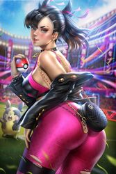 ass_focus ayyasap female gym_uniform marnie_(pokemon) morpeko nintendo pokemon pokemon_ss solo tagme