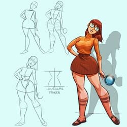 1girls eddie_nunez female female_focus fully_clothed glasses hanna-barbera hourglass_figure human human_only scooby-doo short_hair sketch sketch_page skirt solo solo_female stacked_lady velma_dinkley