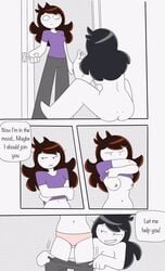 2girls age_difference black_hair blush breasts brown_hair comic cum cum_on_fingers dialogue english english_text female female/female female_focus female_only incest jaiden jaiden_animations jaidenanimations jaidens_mom long_hair medium_breasts milf mother mother_and_daughter multiple_girls panties photo purple_shirt tagme text thrumbo underwear undressing white_skin youtube youtuber yuri