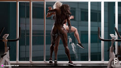 3d against_glass against_window anal androgynous back back_view backboob big_ass blonde_hair bubble_butt cum cum_on_glass