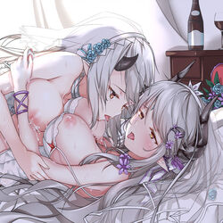 dragon_girl epic7 luna_(epic7) white_hair yufine_(epic7) yuri