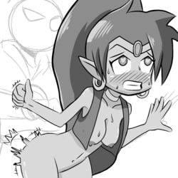 1girls ahe_gao ambiguous_penetration big_breasts dark-skinned_female faceless_male female monochrome shantae shantae_(character) sketch smooth_skin srmoka tagme