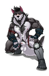 absurd_res animal_genitalia armpit_hair balls big_balls body_hair canid canine canis chest_hair clothing demonpuppy dog_tags genitals hi_res huge_balls krowlfer male male_only mammal muscular police_officer police_uniform pubes scar sheath solo uniform were werecanid werecanine werewolf wolf