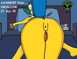 20th_century_studios accurate_art_style asshole back_view blowjob caption clown fellatio fjm implied_fellatio implied_oral kneeling krusty_the_clown marge_simpson naked oral oral_creampie sucking swallowing text the_simpsons yellow_body yellow_skin