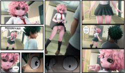 1boy 1girls alternate_version_available big_breasts black_hair breasts clothed clothes clothing comic edit embarrassed female flashing flashing_pussy greatm8 green_eyes green_hair hallway izuku_midoriya looking_at_another looking_at_pussy male mina_ashido my_hero_academia naughty_face no_panties peace_sign pink_hair pink_skin pussy school school_uniform schoolgirl screaming shocked showing showing_off skirt skirt_lift source_filmmaker stockings surprised tongue tongue_out u.a._school_uniform wide_hips wink yellow_eyes