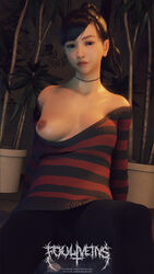 1girls 3d exposed_breasts female female_only foulveins ryuu_ga_gotoku sawamura_haruka solo sweater_dress sweater_pull