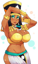 abs abstract_background arm_bracelets armpit arms_above_head artist_logo artist_name artist_on_twitter beauty_mark big_breasts black_hair blush blushing blushing_at_viewer bracelets breasts circles cleavage clothed dragon_ball dragon_ball_super dreadlocks egyptian eyelashes eyeliner eyeshadow female female_focus female_only fully_clothed goddess green_eyes headgear helles holding_one_hand hourglass_figure lipstick long_eyelashes looking_at_viewer mature mature_female mature_woman mole_under_eye nail_polish nonude outwear parody pinkkoffin posing red_lips red_lipstick red_nail_polish red_nails shiny_breasts shiny_skin shounen_jump simple_background slim_waist stacked_lady thick_thighs thighs traditional_clothes turquoise_eyeshadow v_shape watermark white_background white_sclera wide_hips yellow_bra