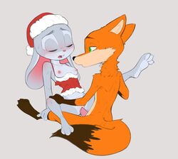 anthro blush breasts breasts_out butt canid canine canis christmas closed_eyes clothed clothing clothing_pull disney duo edit erection exposed_breasts female fox fur genitals girl_on_top gray_fur green_eyes holidays judy_hopps lagomorph leporid looking_at_partner male mammal nick_wilde nipples nude orange_fur penetration penis predator/prey pussy qrog rabbit santa_hat sex small_breasts solid_color_background straight sweat tagme vaginal_penetration vaginal_sex zootopia