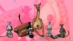 16:9 anthro big_breasts bondage bound breasts daz3d daz_3d domestic_cat felid feline felis female female/female femsub giraffe giraffid group herbivore huge_breasts impending_unbirthing larger_anthro larger_female loneclaw mammal multiple_girls multiple_subs sequence sigrid_(loneclaw) size_difference smaller_anthro smaller_female thick_thighs wide_hips widescreen yuri