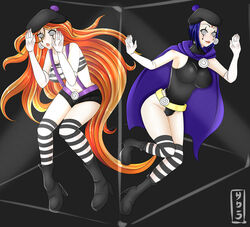 boots box breasts cape dc dc_comics enetheligthingdancer expressionless female female_only femsub gloves large_breasts long_hair mime mind_control multiple_girls nami nami_(one_piece) one_piece opera_gloves orange_hair purple_hair raven_(dc) short_hair smooth_skin spiral_eyes starfire symbol_in_eyes teen_titans thighhighs