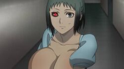 1girls big_breasts black_eye brown_body brown_skin edit female_only green_hair huge_breasts jiim_01 mutsuki_tooru tokyo_ghoul tokyo_ghoul:re