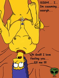 breasts caption cum_in_pussy cum_inside feet_up fjm marge_simpson naked orgasm partial_male sex text the_simpsons