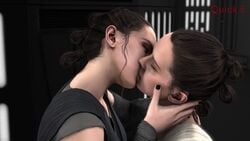2girls 3d animated black_nails brown_hair clothed female female_only french_kiss half-closed_eyes hand_on_another's_face human kissing making_out nail_polish no_sound pale_skin passionate quick_e rey selfcest side_view sith_rey source_filmmaker standing star_wars the_rise_of_skywalker upper_body video yuri