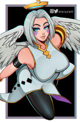 1girls angel_wings ark_(fortnite) artist_name breasts character_name copyright_name fortnite plump_lips storycatt tagme thick_lips white_hair wings