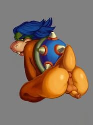 1boy anus ass balls full_body gay grey_background koopaling looking_at_viewer looking_back ludwig_von_koopa male male_only mario_(series) penis simple_background solo tail testicles