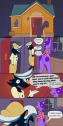 1:2 animal_crossing anthro ass big_butt bob_(animal_crossing) bottomless clothed clothing comic domestic_cat dress duo english_text felid feline felis hi_res kicks_(animal_crossing) male male/male mammal mazilion mephitid nintendo skunk story text video_games