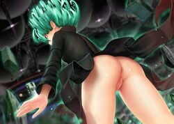 1girls aki99 anus black_dress dress female green_hair innie_pussy no_panties one-punch_man pussy tatsumaki uncensored upskirt