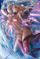 1girls alternate_costume blizzard_entertainment blonde_hair blue_eyes breasts female female_only fingerless_gloves gloves long_hair looking_at_viewer mercy nail_polish overwatch patreon_username pink_legwear pink_mercy sakimichan solo thighhighs thunder_thighs twintails wings