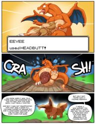 anthro attack charizard comic crash destruction earring eevee female headbutt huge_balls huge_cock looming modca nintendo pokémon_(species) pokemon pokemon_(species) precum_string size_difference text text_bubble veiny_penis veiny_testicles