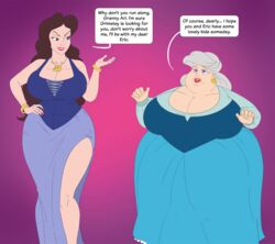 ariel ariel_(the_little_mermaid) bbw brown_hair dialogue disney disney_princess disney_villains dress evil_grin grandmother grey_hair huge_breasts name_drop obese saturnxart the_little_mermaid the_little_mermaid_(1989_film) ursula_(the_little_mermaid) vanessa_(the_little_mermaid) villain