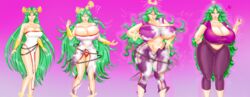 1girls big_hips bimbo bimbofication breast_expansion breasts cleavage clothing expansion female female_only goddess green_hair huge_breasts kid_icarus looking_pleasured nintendo nipple_slip palutena saturnxart seductive_smile sequence simple_background solo solo_female transformation