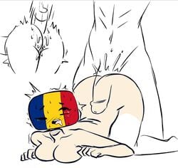 1girls anal_sex countryhumans cum_in_ass flawsy romania romania_(countryhumans) romanian_flag straight