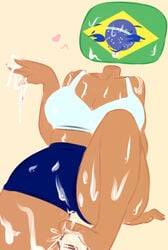 brazil_(countryhumans) brazilian_flag breasts clothing countryhumans countryhumans_girl cum cum_on_body cum_on_face cum_on_feet dark_skin female flawsy footjob green_skin