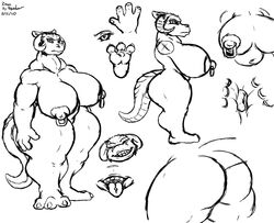 anthro ass big_breasts big_butt bigshow breasts fan_character feet female hi_res mature_female model_sheet monochrome nipple_piercing nipple_ring nipples nude piercing scalie solo star_wars tauntaun tongue tongue_piercing wide_hips