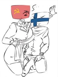 countryhumans countryhumans_girl finland_(countryhumans) flawsy holding_scarf pants_down soviet_union_(countryhumans) tagme