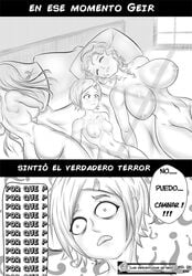 3girls aftermath aphrodite_(shuumatsu_no_valkyrie) breasts brunhild_(shuumatsu_no_valkyrie) göll_(shuumatsu_no_valkyrie) ikarikai_lovemist large_breasts medium_breasts meme multiple_girls scared short_hair shuumatsu_no_valkyrie spanish_text text translated unhappy_female