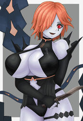 1girls alternate_breast_size big_breasts blue_skin breasts fire_emblem fire_emblem:_three_houses huge_breasts knife kronya_(fire_emblem) large_breasts nintendo one_eye_covered orange_hair partially_visible_vulva pussy red_eyes roaamuje short_hair sideboob weapon