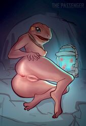 1girls 2020 alien amphibian anthro anus ass berrythelothcat egg female female_only frog_lady_(the_mandalorian) genitals hand_on_hip hi_res looking_at_viewer looking_back looking_back_at_viewer lying mostly_nude no_humans on_side presenting presenting_anus presenting_pussy pussy red_body solo star_wars tagme the_mandalorian