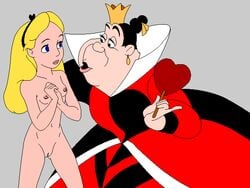 alice_(disney) alice_in_wonderland alice_in_wonderland_(1951_film) alice_liddell black_hair blonde_hair blue_eyes clothed_female_nude_female disney disney_villains fairy_tales heart literature ms_paint nipples nomad_(artist) public_domain pussy queen_of_hearts_(alice_in_wonderland) queen_of_hearts_(disney) royalty shaved_pussy