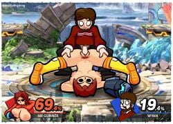 big_breasts canon_x_oc commission female jack_hammer male mii mii_gunner mii_gunner_(smash_4) mob_face pubes pubic_hair sirwillydingdong super_smash_bros. upside-down