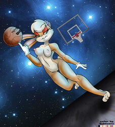 anthro ball barefoot basketball basketball_hoop breasts digimortal dutch_angle female female_only front_view fur furry furry_breasts furry_ears gloves lola_bunny looney_tunes mammal nude orange_fur rabbit solo space_jam straight_hair tagme tektonix walking