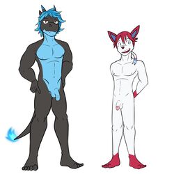 1:1 anthro anthrofied athletic athletic_anthro athletic_male balls charizard circumcised duo eeveelution flaccid foreskin full-length_portrait fuze genitals hands_on_hips hi_res humanoid_genitalia humanoid_penis male mega_charizard mega_charizard_x mega_evolution navel nintendo nipples nude partially_retracted_foreskin penis pokémon_(species) pokemon pokemon_xy portrait simple_background standing sylveon uncut white_background