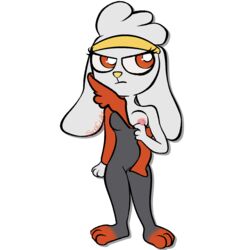 1:1 alpha_channel anthro breasts dated female flashing flashing_breasts fur hi_res lagomorph leporid mammal nintendo nipple_slip nipples pokémon_(species) pokemon pokemon_(species) rabbit raboot serious signature simple_background solo synfulart transparent_background video_games white_body white_fur