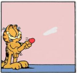 1boy animated anthro big_penis cum cumshot ejaculation english_text feline garfield_(series) garfield_the_cat gif male male_only masturbation penis simple_background solo text