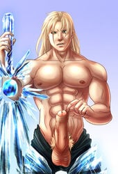 1boy blonde_hair blue_eyes foreskin male male_only penis siegfried_schtauffen solo soul_calibur tagme yaoi