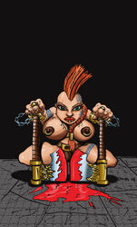 1girls aggressive aggressive_female blood blood_on_weapon bloody_axe blue_tattoo brown_nipples dark_nipples dual_wielding dwarf dwarf_(warhammer) dwarf_female female female_only green_eyes mohawk mohawk_(hairstyle) nipple_rings pierced_nipples piercings serious slayer slayer_(warhammer) solo solo_female squatting tagme tribal_markings tribal_tattoos warhammer_(franchise) warhammer_fantasy